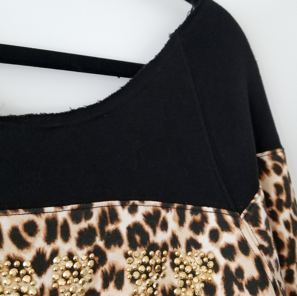 PINK Gold Rhinestone Leopard Print Sweatshirt - Picture 5 of 5